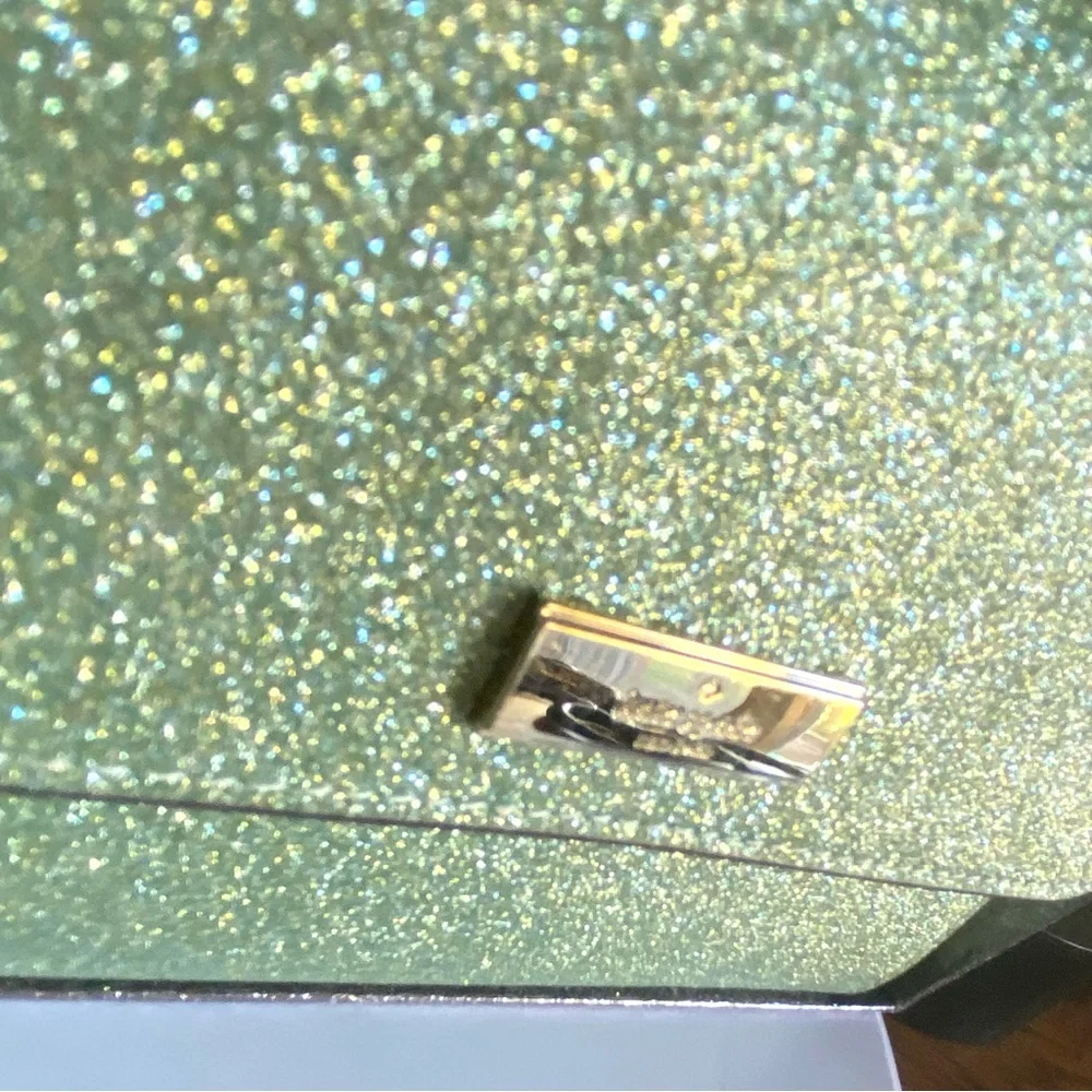 Kate Spade mint Glitter Kenzie medium flap Clutch with wristlet strap NEW IN BOX